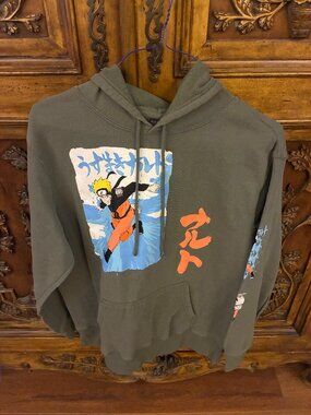 Men’s Naruto Shippuden Olive Green Naruto Hoodie Sweatshirt Size XL 46-48 Anime